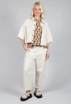 Cropped Denim Shirt in Off White
