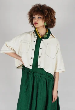 Cropped Denim Shirt in Off White