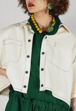 Cropped Denim Shirt in Off White