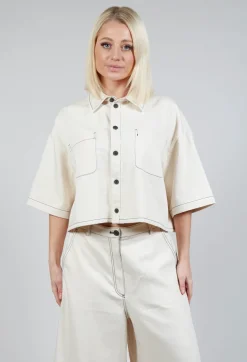 Cropped Denim Shirt in Off White