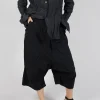 Cropped Drop Crotch Trousers in Black