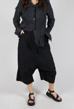 Cropped Drop Crotch Trousers in Black