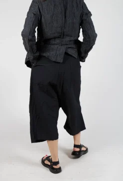 Cropped Drop Crotch Trousers in Black