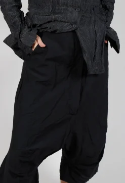 Cropped Drop Crotch Trousers in Black