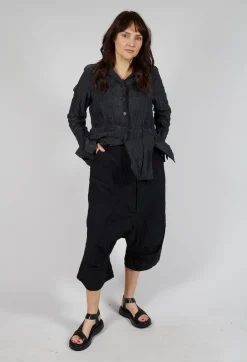 Cropped Drop Crotch Trousers in Black
