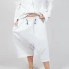 Cropped Drop-Crotch Trousers in Semi Bleach