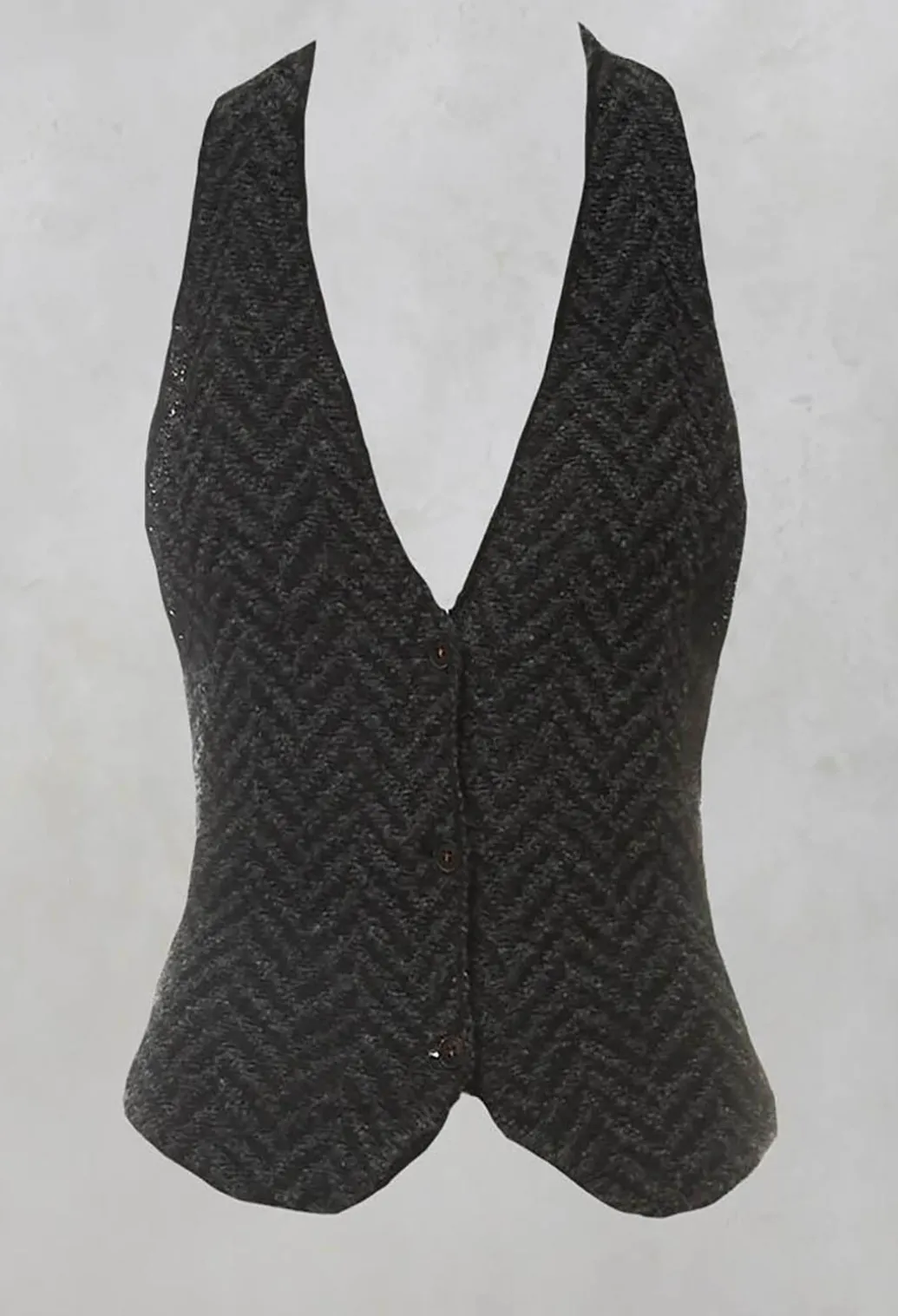 Cropped Gilet with Wrap Around Neck in Graphic