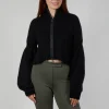 Cropped High Neck Zip Up Cardigan in Black