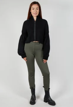 Cropped High Neck Zip Up Cardigan in Black