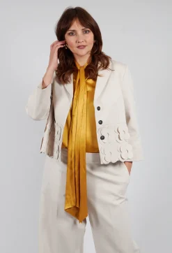 Cropped Jacket with Floral Embellishment in Sandshell