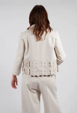 Cropped Jacket with Floral Embellishment in Sandshell