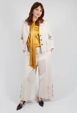 Cropped Jacket with Floral Embellishment in Sandshell