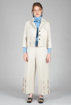 Cropped Jacket with Floral Embellishment in Sandshell