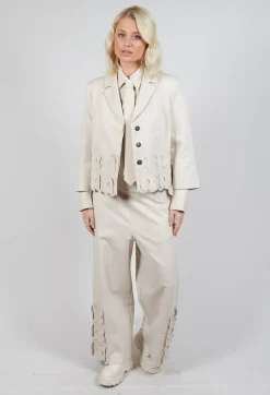 Cropped Jacket with Floral Embellishment in Sandshell