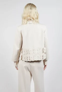 Cropped Jacket with Floral Embellishment in Sandshell