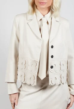 Cropped Jacket with Floral Embellishment in Sandshell