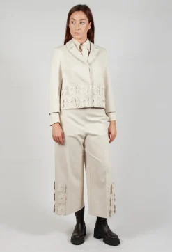 Cropped Jacket with Floral Embellishment in Sandshell