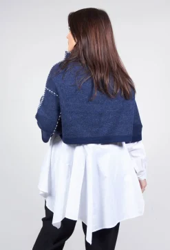 Cropped Jumper with Contrast Stitching in Blue
