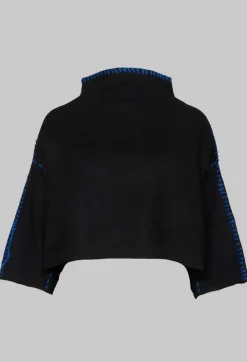 Cropped Jumper with Contrast Stitching in Black