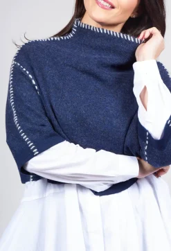 Cropped Jumper with Contrast Stitching in Blue