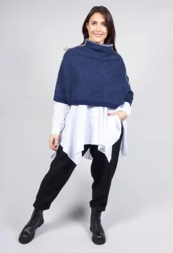 Cropped Jumper with Contrast Stitching in Blue