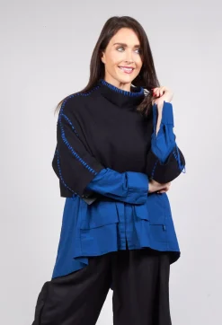 Cropped Jumper with Contrast Stitching in Black