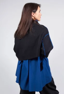 Cropped Jumper with Contrast Stitching in Black