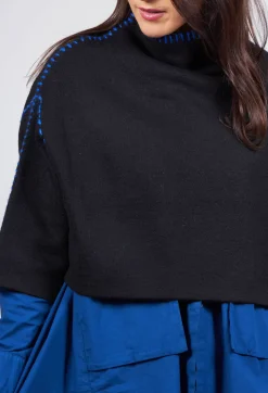 Cropped Jumper with Contrast Stitching in Black