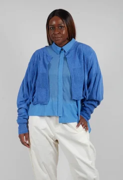 Cropped Knitted Cardigan in Blue