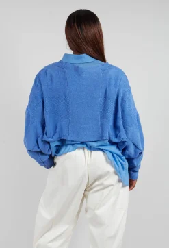 Cropped Knitted Cardigan in Blue