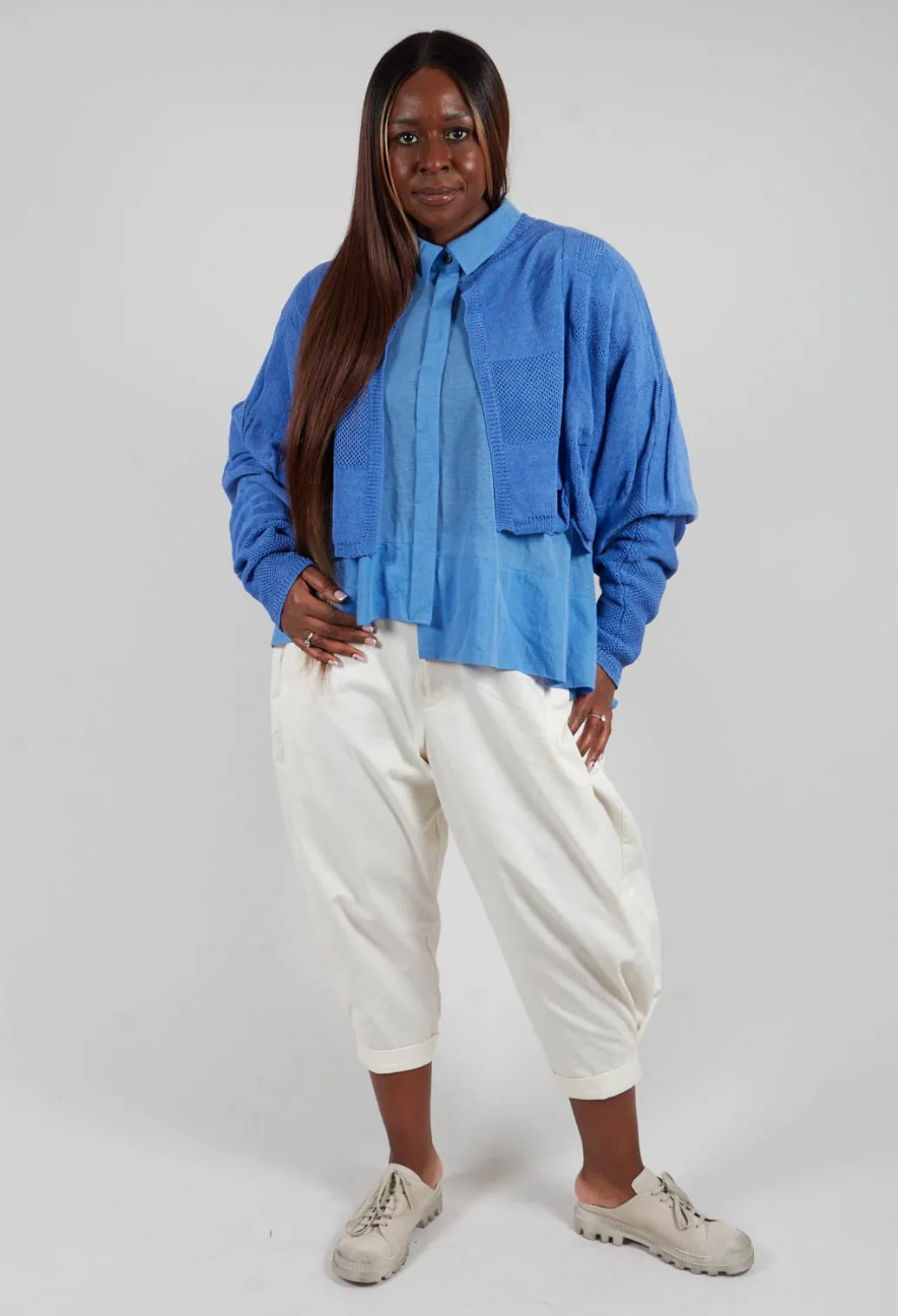 Cropped Knitted Cardigan in Blue