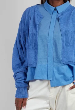Cropped Knitted Cardigan in Blue