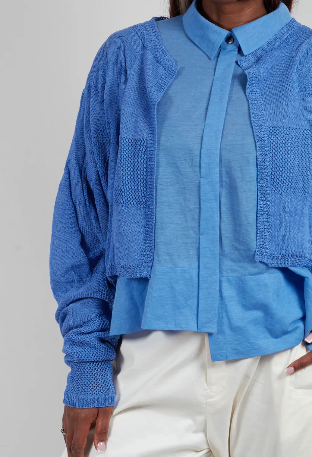 Cropped Knitted Cardigan in Blue
