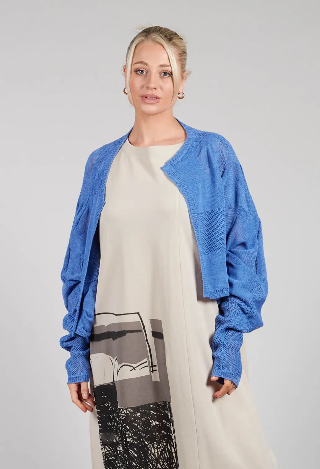 Cropped Knitted Cardigan in Blue
