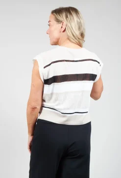 Cropped Knitted Top with Button Detail in Beige  Stripe