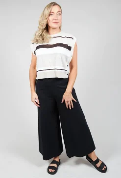 Cropped Knitted Top with Button Detail in Beige  Stripe