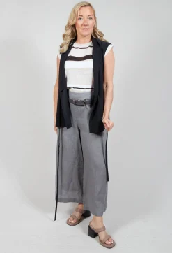 Cropped Knitted Top with Button Detail in Beige  Stripe