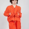 Cropped Lightweight Jacket with Ribbed Stand Collar in Mandarine