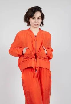 Cropped Lightweight Jacket with Ribbed Stand Collar in Mandarine