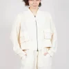 Cropped Lightweight Jacket with Ribbed Stand Collar in Greige