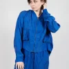 Cropped Lightweight Jacket with Ribbed Stand Collar in Royal