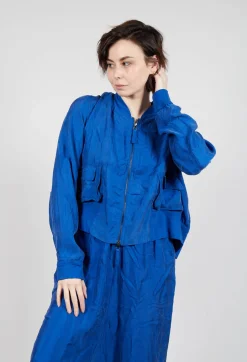 Cropped Lightweight Jacket with Ribbed Stand Collar in Royal
