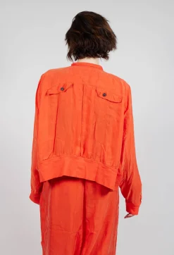 Cropped Lightweight Jacket with Ribbed Stand Collar in Mandarine