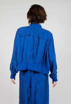 Cropped Lightweight Jacket with Ribbed Stand Collar in Royal