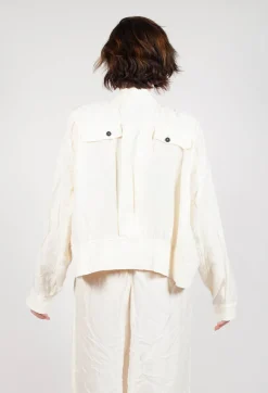 Cropped Lightweight Jacket with Ribbed Stand Collar in Greige