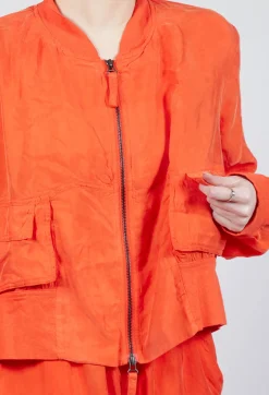 Cropped Lightweight Jacket with Ribbed Stand Collar in Mandarine