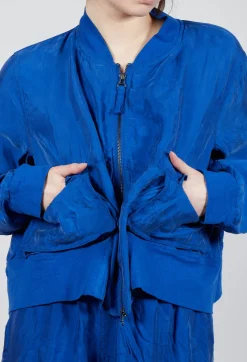 Cropped Lightweight Jacket with Ribbed Stand Collar in Royal