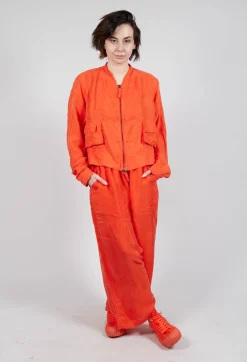 Cropped Lightweight Jacket with Ribbed Stand Collar in Mandarine