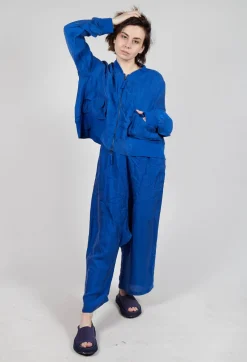 Cropped Lightweight Jacket with Ribbed Stand Collar in Royal