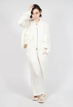 Cropped Lightweight Jacket with Ribbed Stand Collar in Greige
